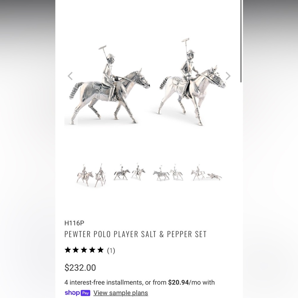Vagabond House Pewter Polo Player Salt and Pepper Shakers